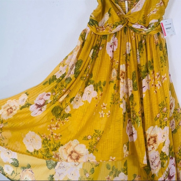 Free People Mirage yellow floral tube top flounce smocked size XS - Picture 8 of 15